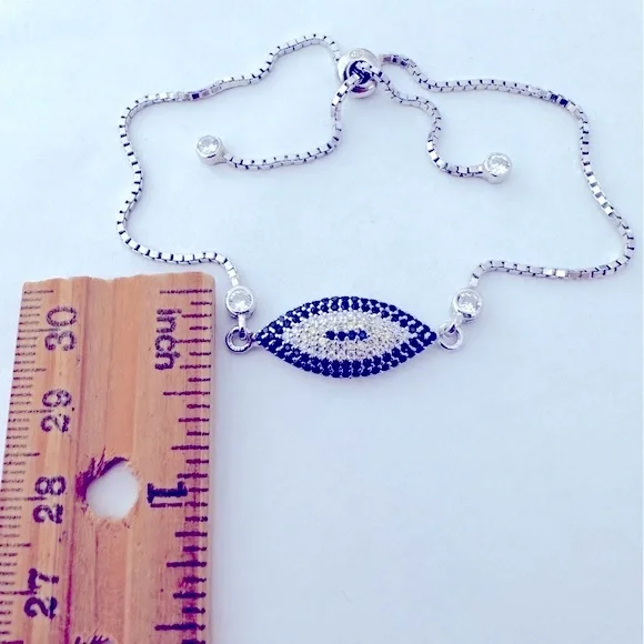 🧿925 Silver evileye bracelet bolo cubic zirconia stones oval shape - Picture 3 of 3